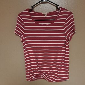 Casual Red and White Striped Women's Tee
